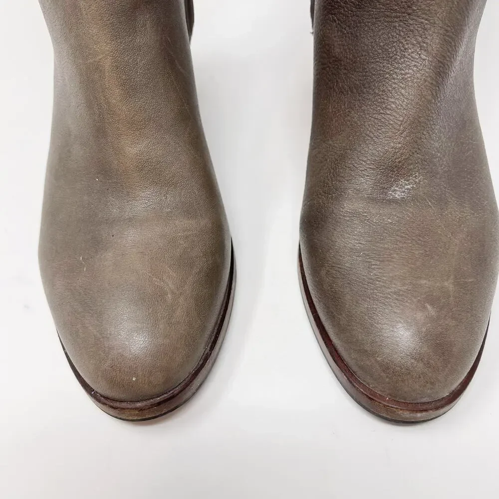Kate Spade Size 6 Gray Leather Block Heeled Tall Boots Almond Toe Side Zipper